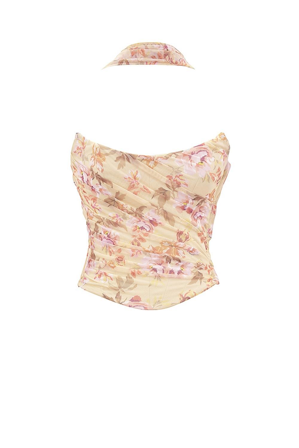 Hallie  honeyflower print strapless corset with neck scarf Product Image