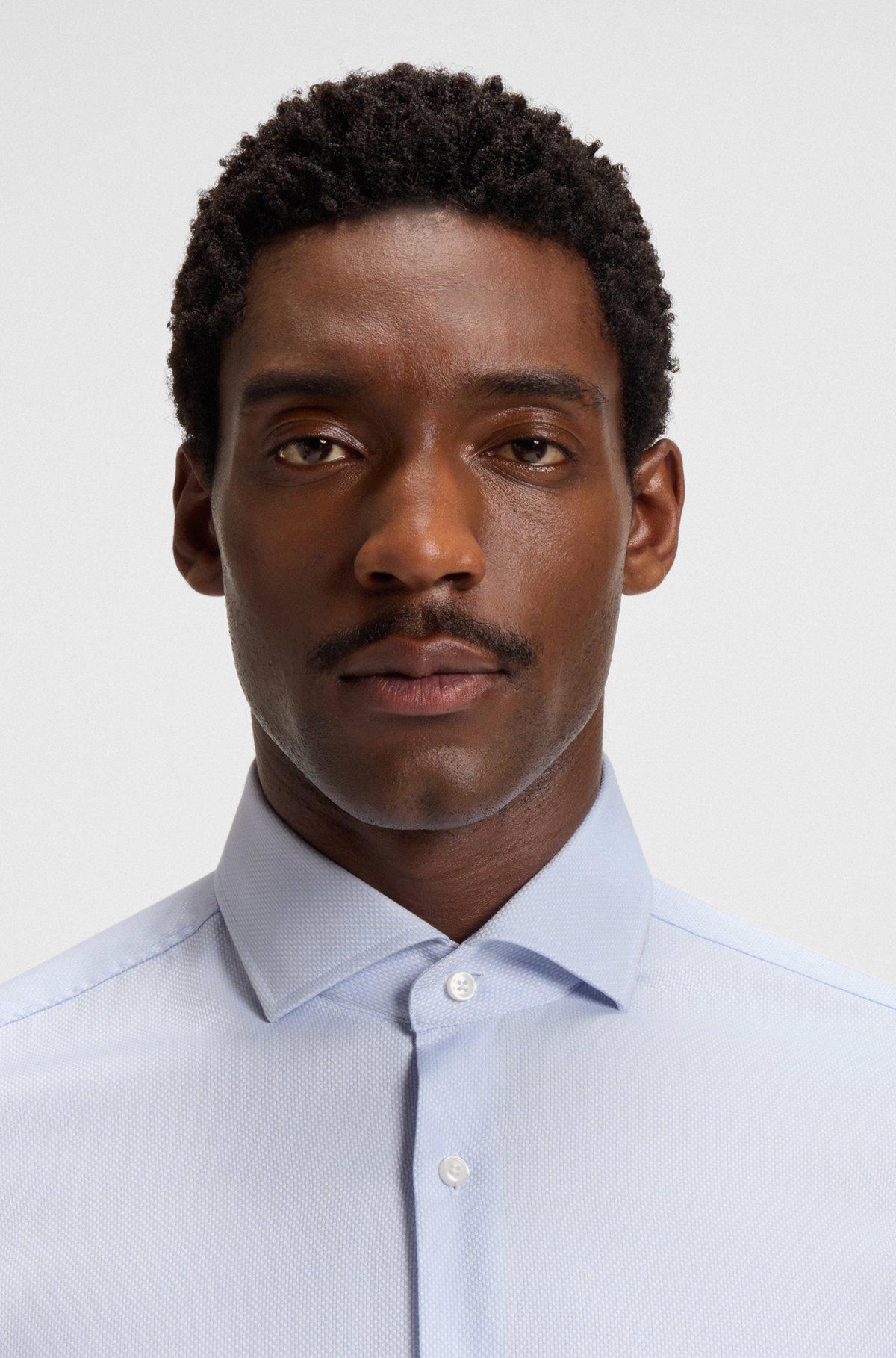 BOSS - Slim-fit shirt in structured cotton - Light Blue Product Image