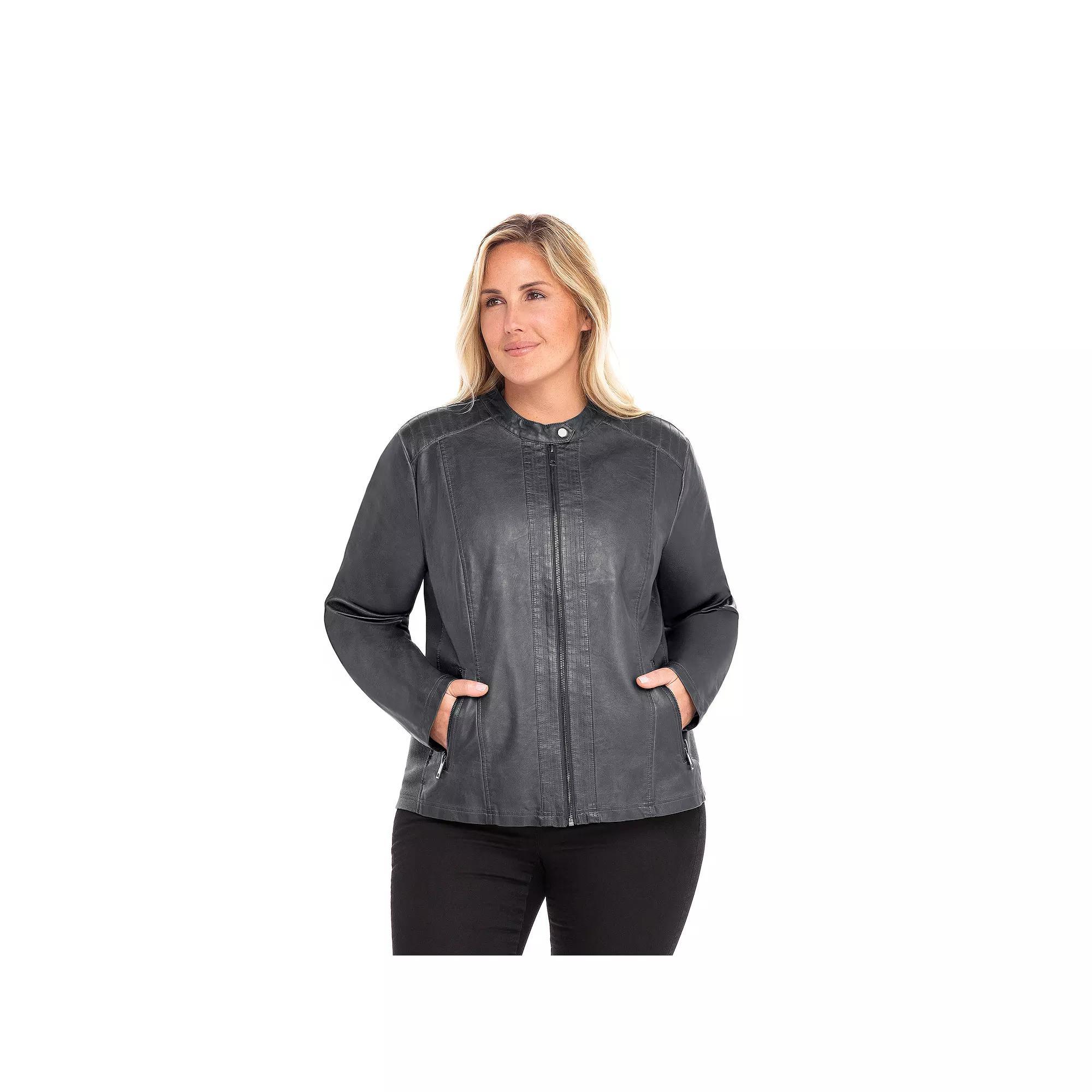 Women's Sebby Collection Faux-Leather Racing Jacket, Size: Small, Whiskey Product Image