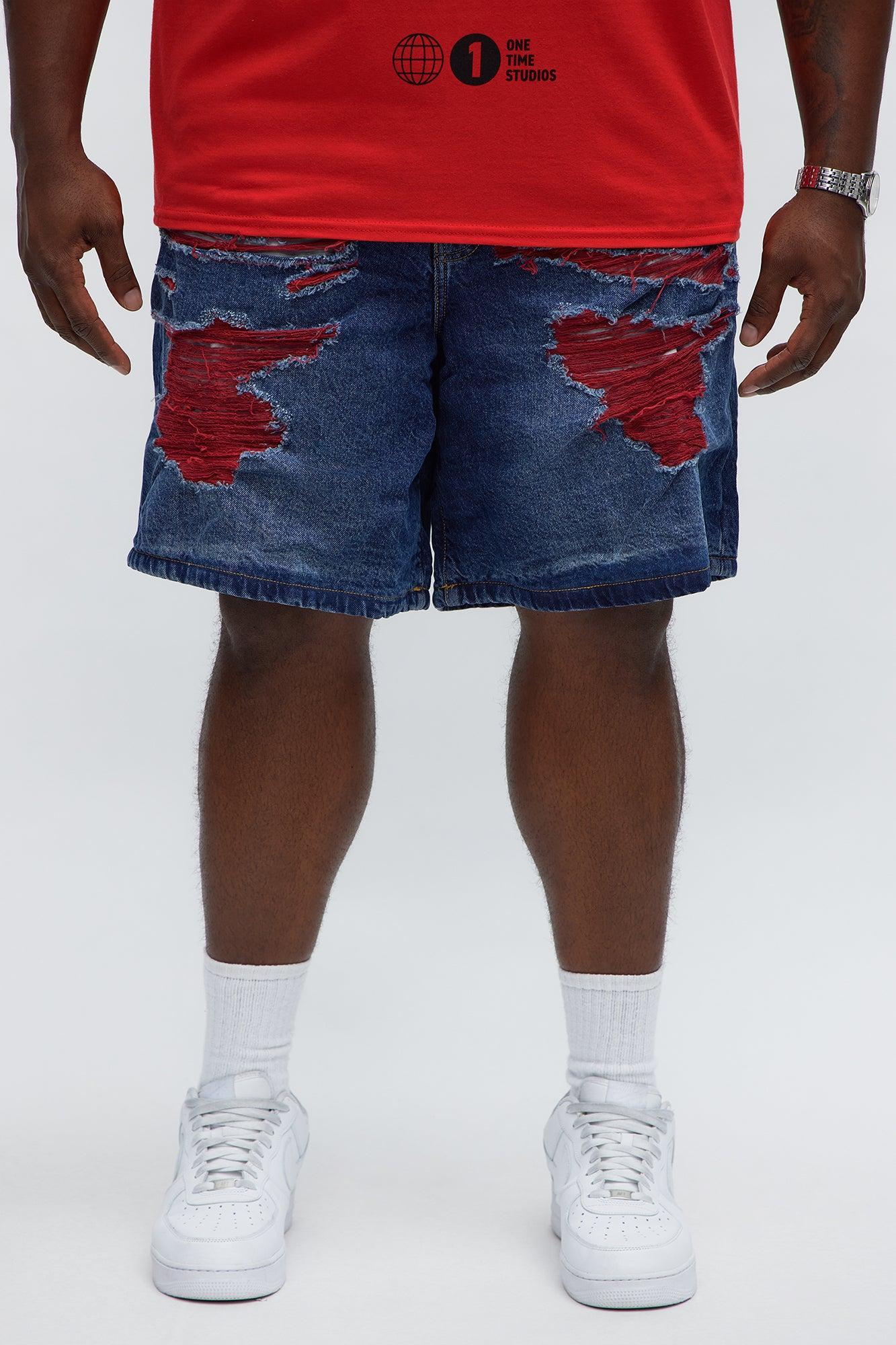 Relaxed We In These Streets Destroyed Denim Shorts - Dark Wash Product Image