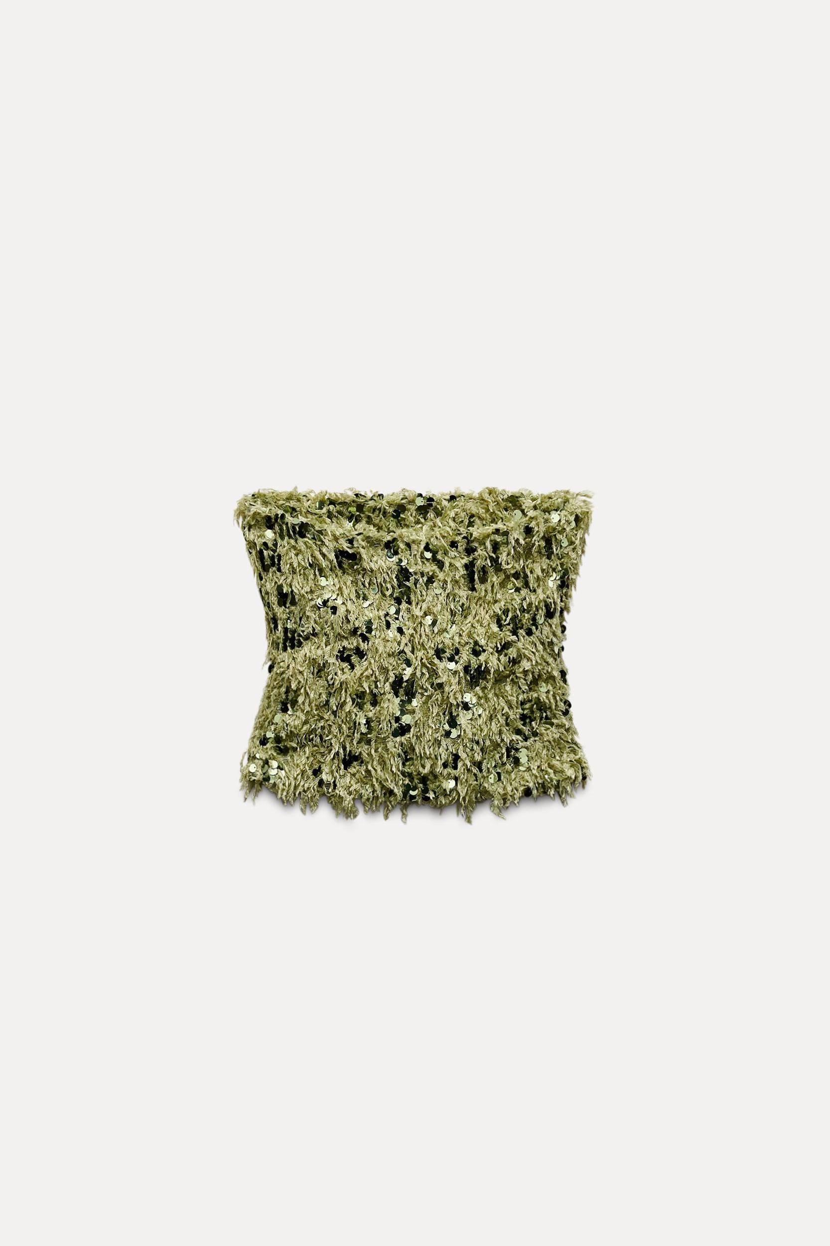 SHORT SEQUIN FRAYED TOP Product Image