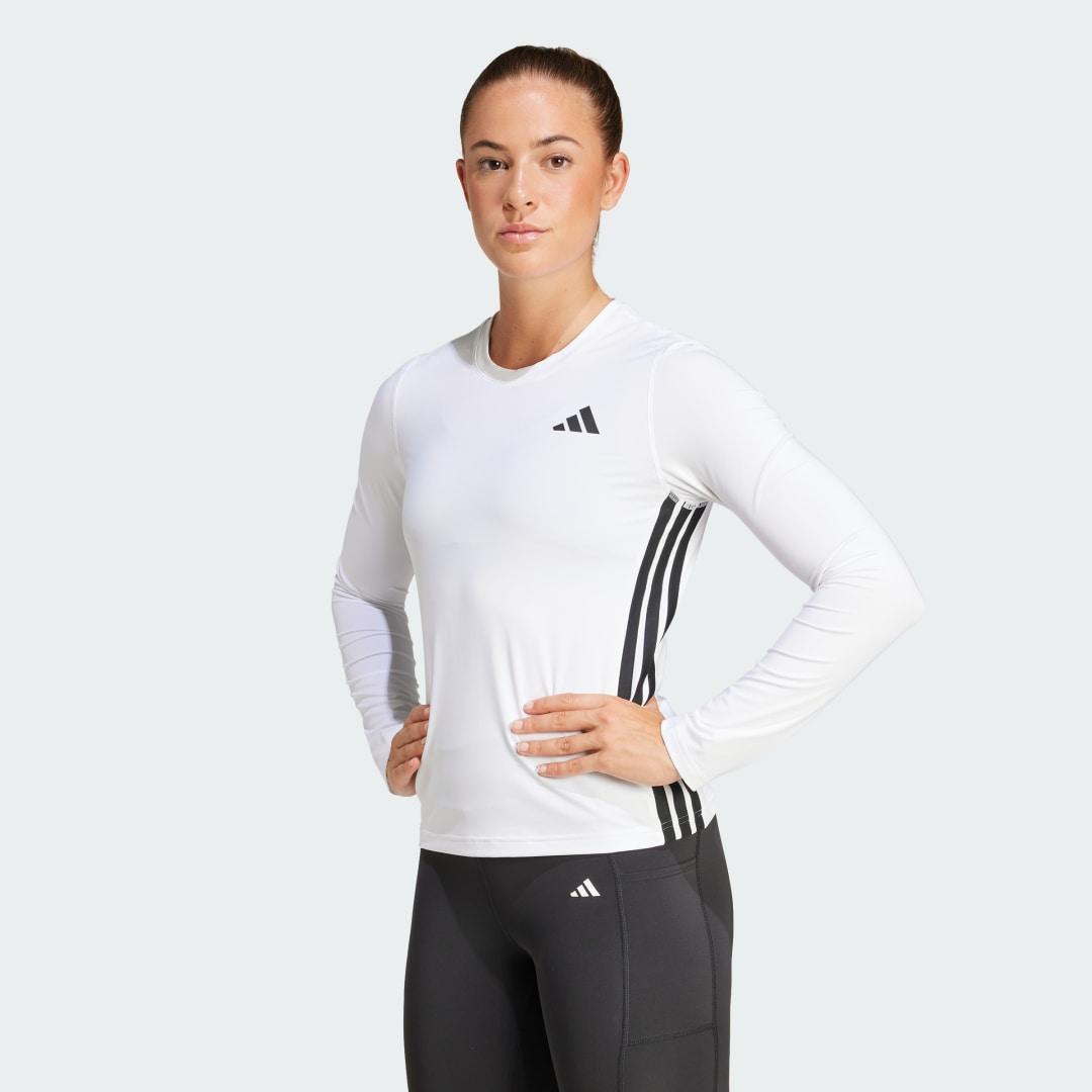 adidas Essentials Long Sleeve 3-Stripes Workout Top Black L Womens Product Image