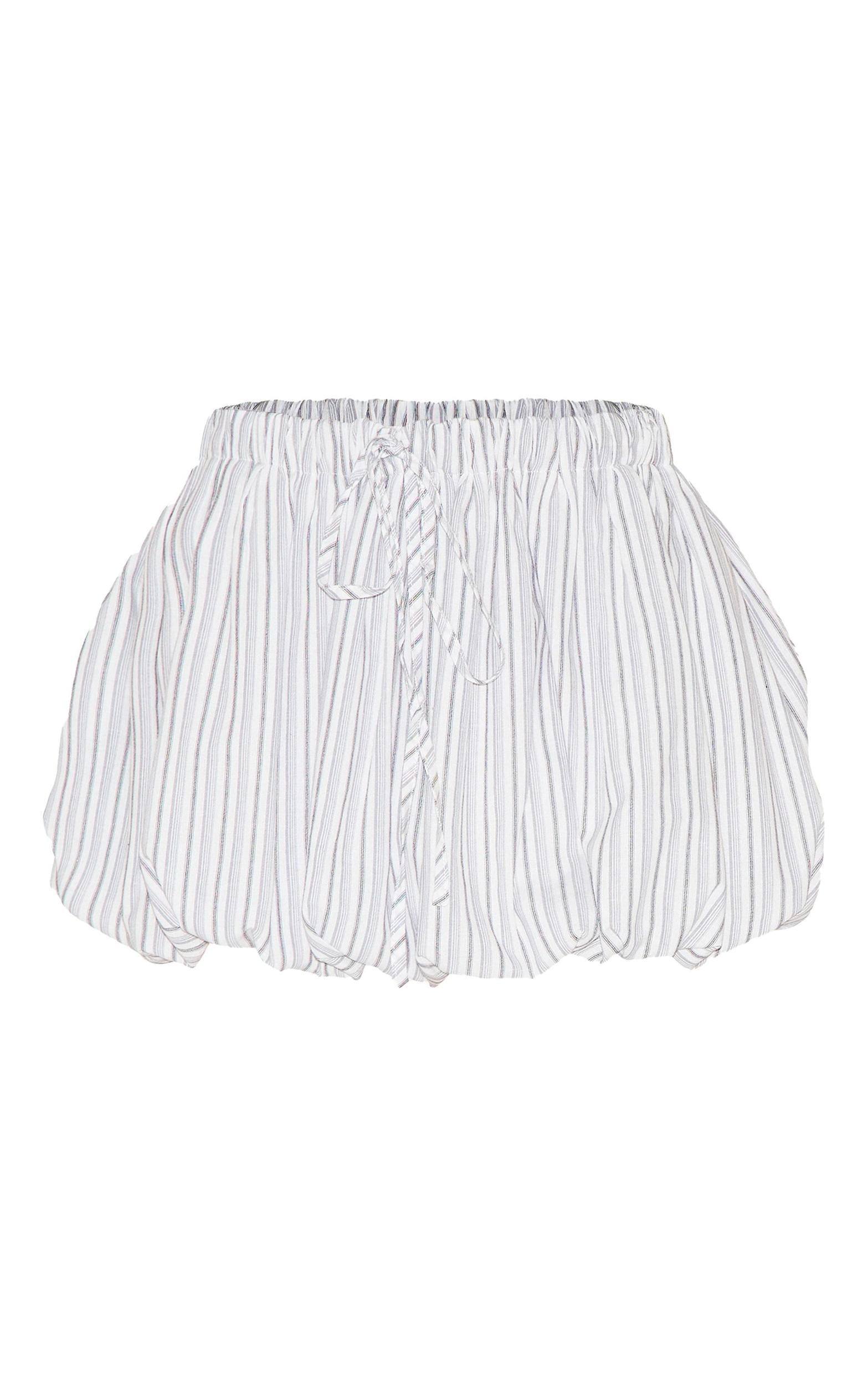 White Pinstripe Cotton Puffball Mini Skirt Product Image