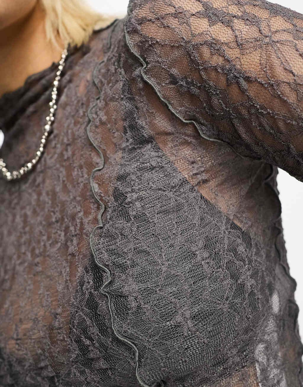 ASOS DESIGN high lace top with seam detail Product Image