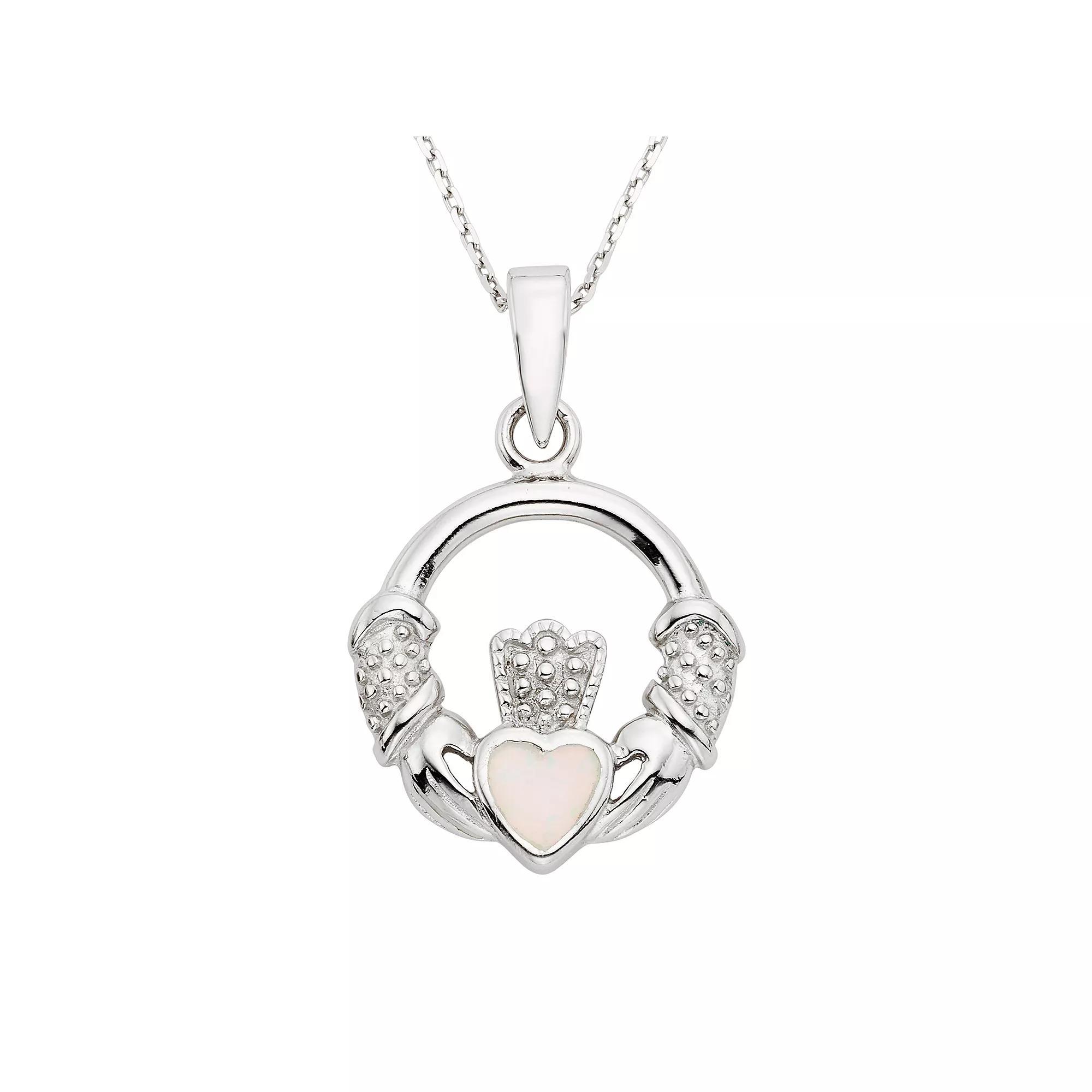 Lab-Created Opal Sterling Silver Claddagh Pendant Necklace, Women's, Size: 18", White Product Image
