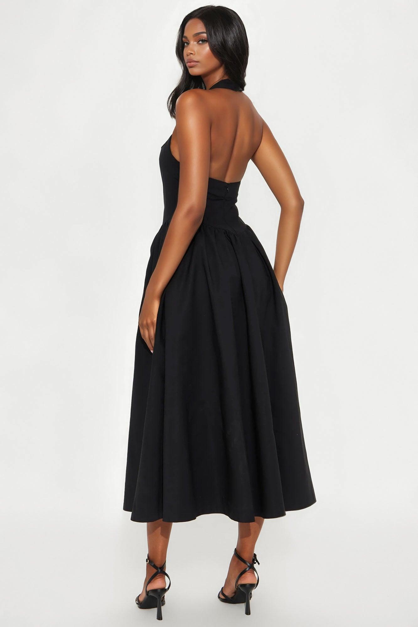 Gabrielle Drop Waist Halter Maxi Dress - Black Product Image