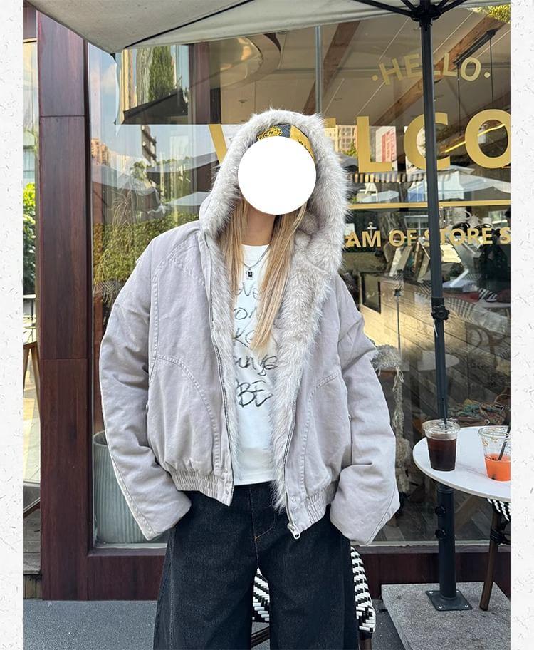Fleece Lined Zip-Up Hooded Padded Jacket Product Image