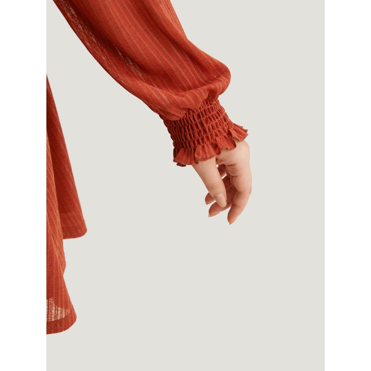 Plus Size Solid Shirred Belted Mock Neck Dress Rust Women Elegant Texture Mock Neck Long Sleeve Curvy Midi Dress BloomChic 10/M Product Image