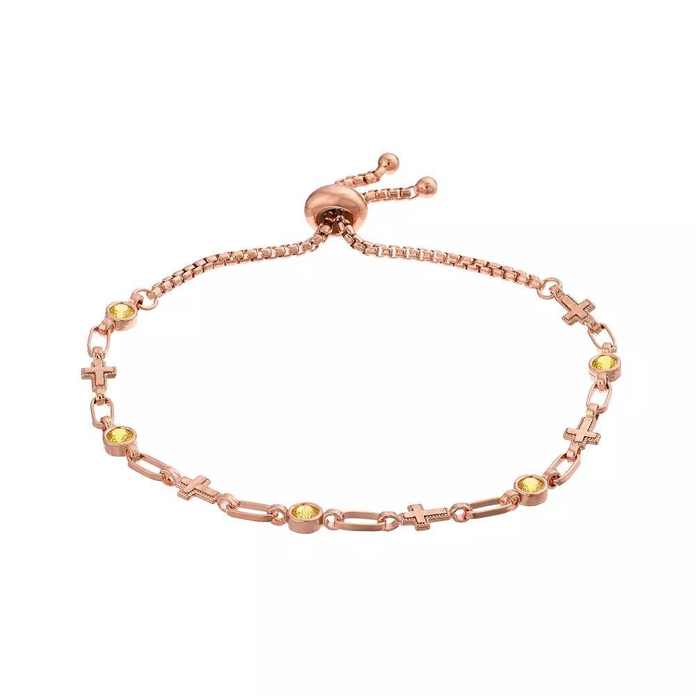 Kristen Kesho Sterling Silver Lab-Created Yellow Sapphire & Cross Link Adjustable Bolo Bracelet, Women's, Size: 9.50, Pink Tone Product Image