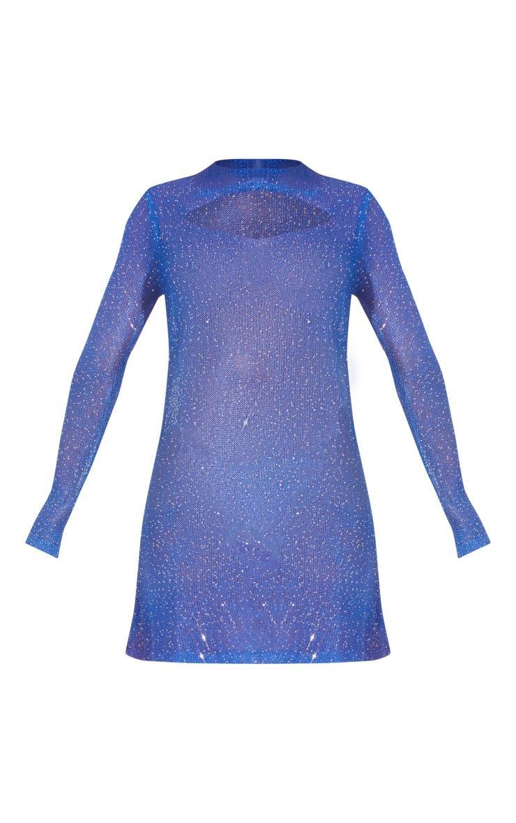 Cobalt Sequin Knitted Cowl Neck Mini Dress Product Image