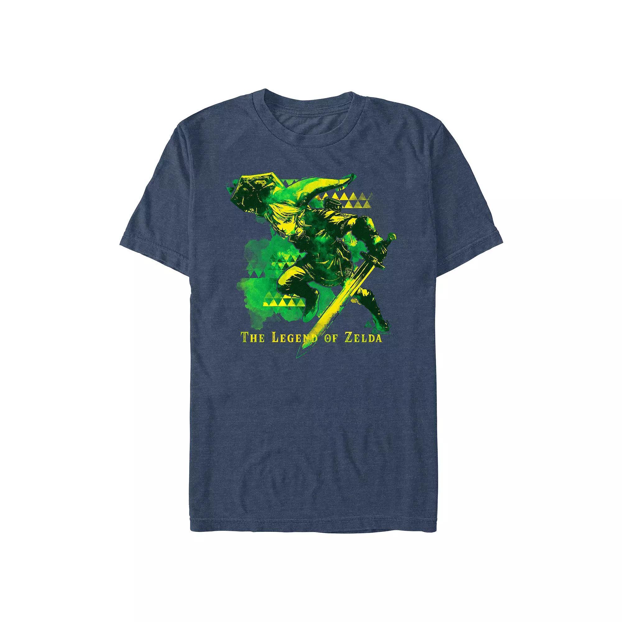 Men's The Legend Of Zelda Action Link Poster Graphic Tee, Size: Large, Navy Grey Product Image