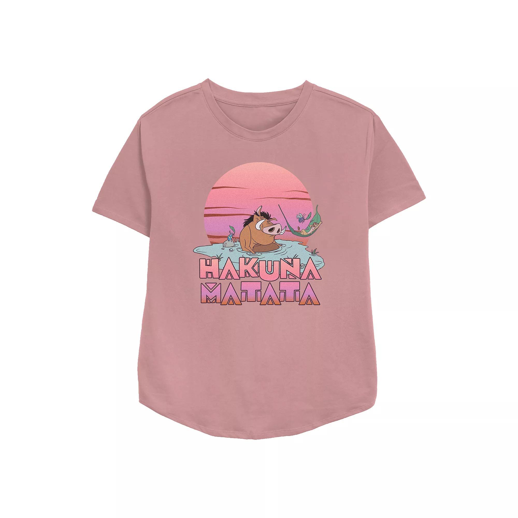 Disney's The Lion King Pumbaa And Timon Hakuna Matata Relaxing Bath Women's Relaxed Fit Graphic Tee, Size: XXL, Pink Product Image