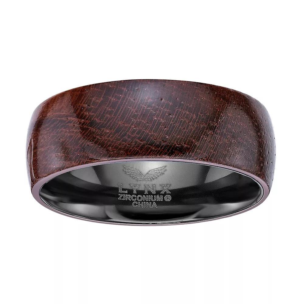 LYNX Men's Black Zirconium Bubinga Wood Inlay Ring, Size: 9, Stainless Product Image