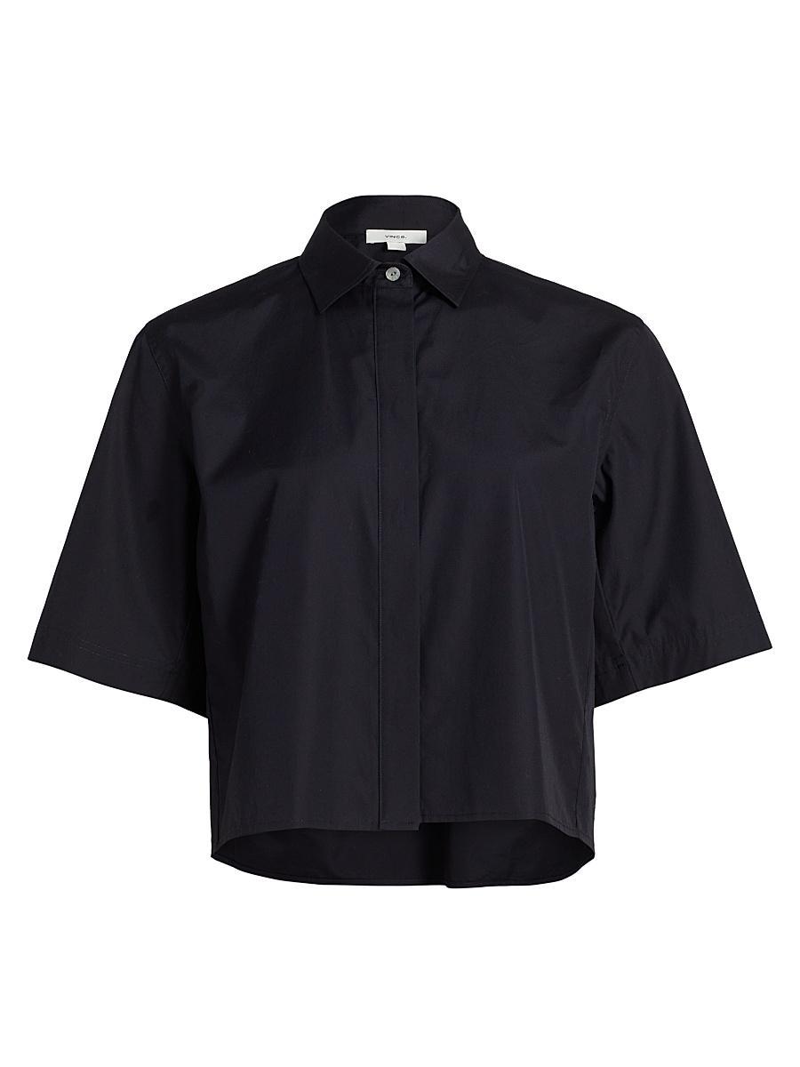Womens Cotton Twill Short-Sleeve Crop Shirt Product Image