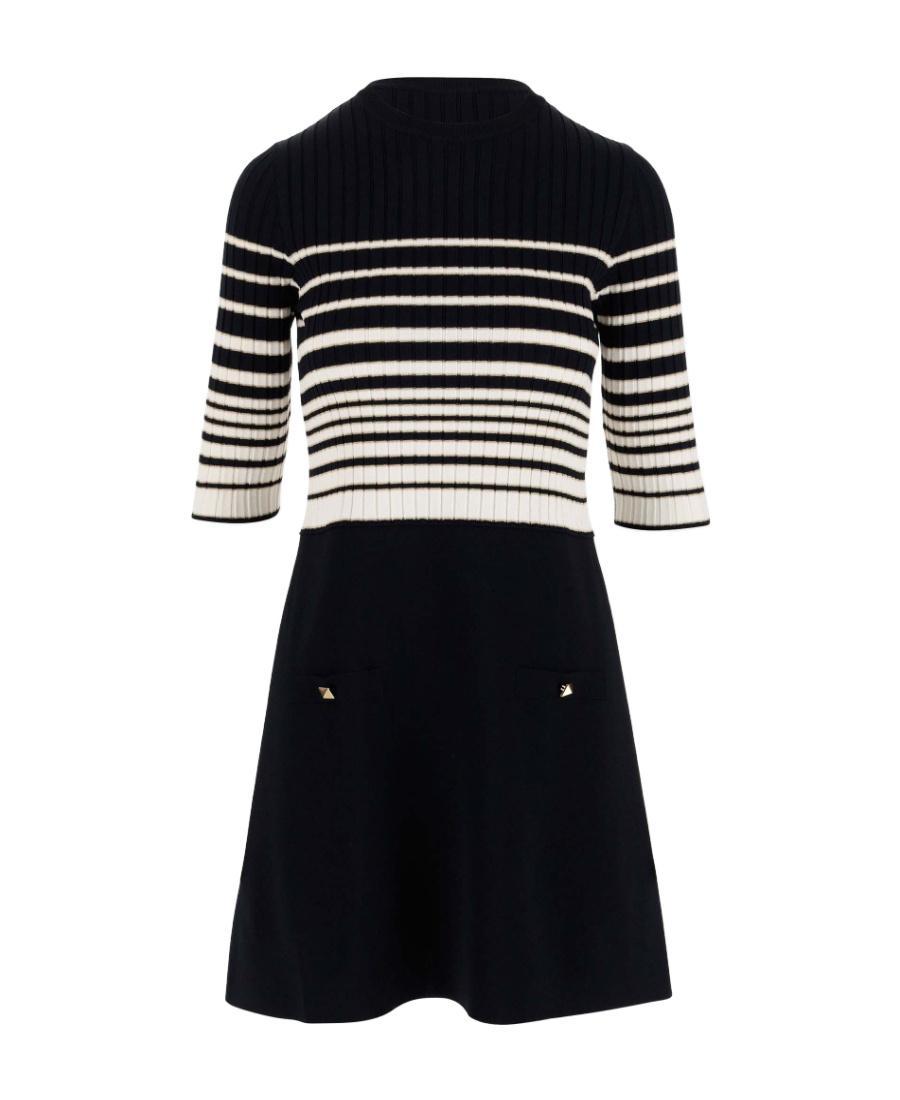VALENTINO Striped Knitted Minidress In Black Product Image