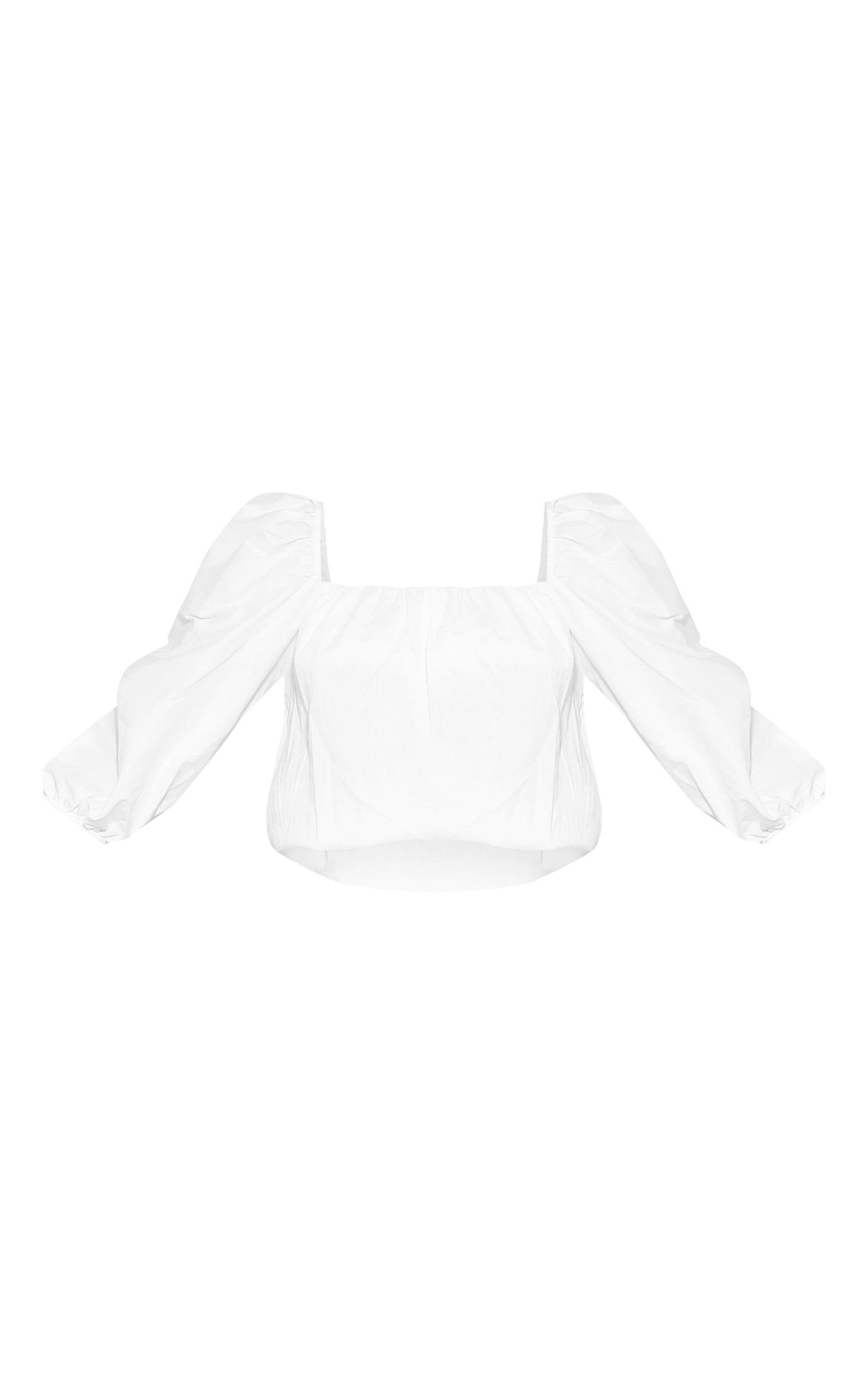 White Poplin Puff Sleeve Long Top Product Image