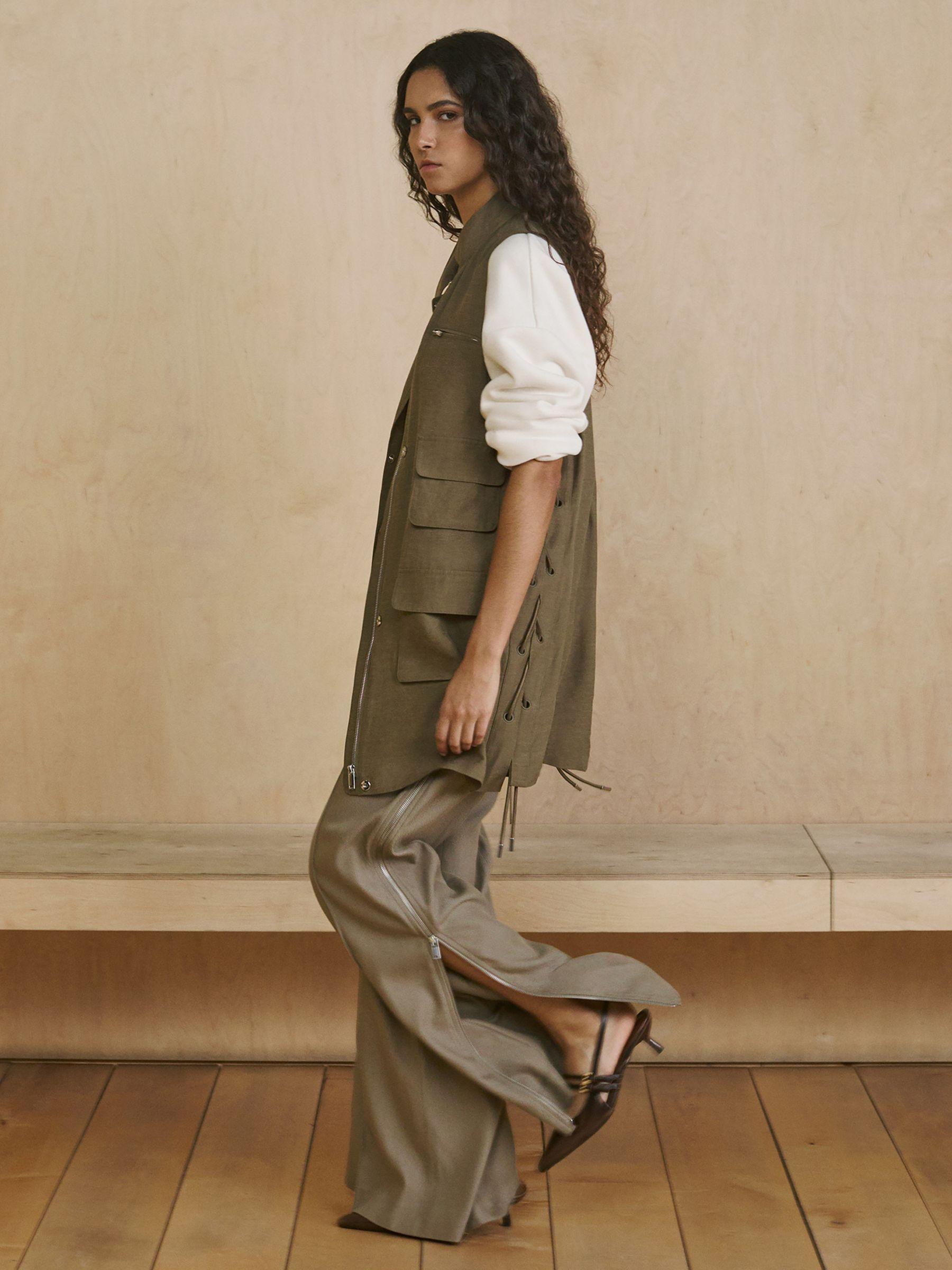 Utility Zip-Through Mini Dress With Linen in Khaki Product Image
