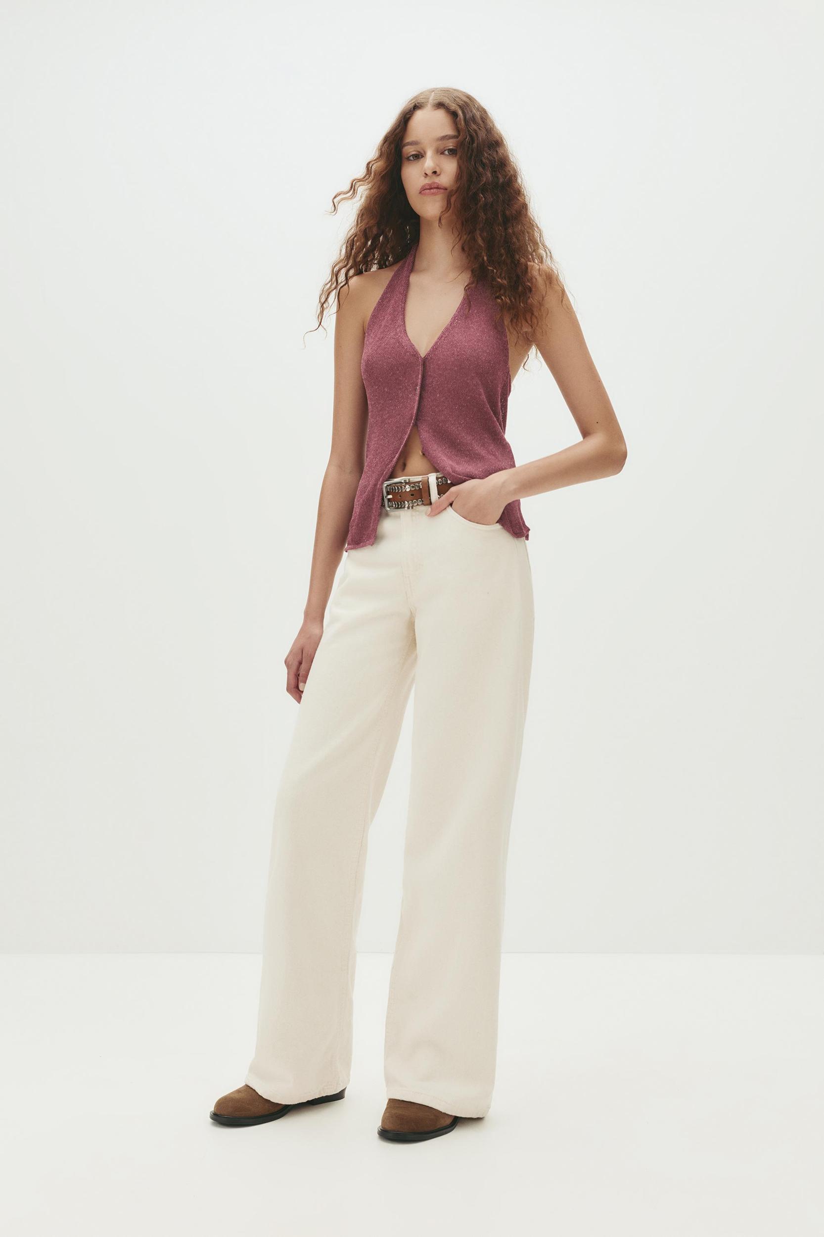 Linen blend halter vest Product Image