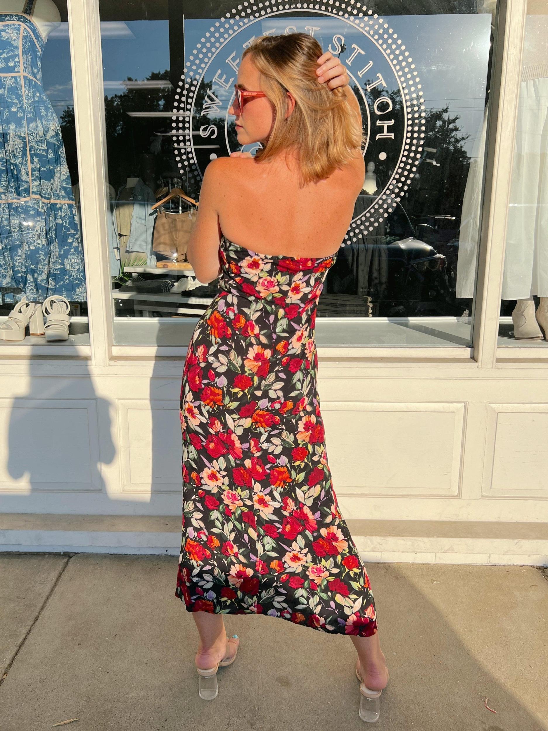 Night Out Strapless Floral Midi Dress Product Image