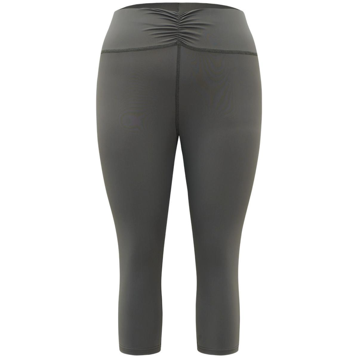 Plus Size Plain Elastic Waist Ruched Skinny Cropped Leggings Women Gray Elegant High stretch Skinny High Rise Dailywear Leggings BloomChic 30/6X Product Image