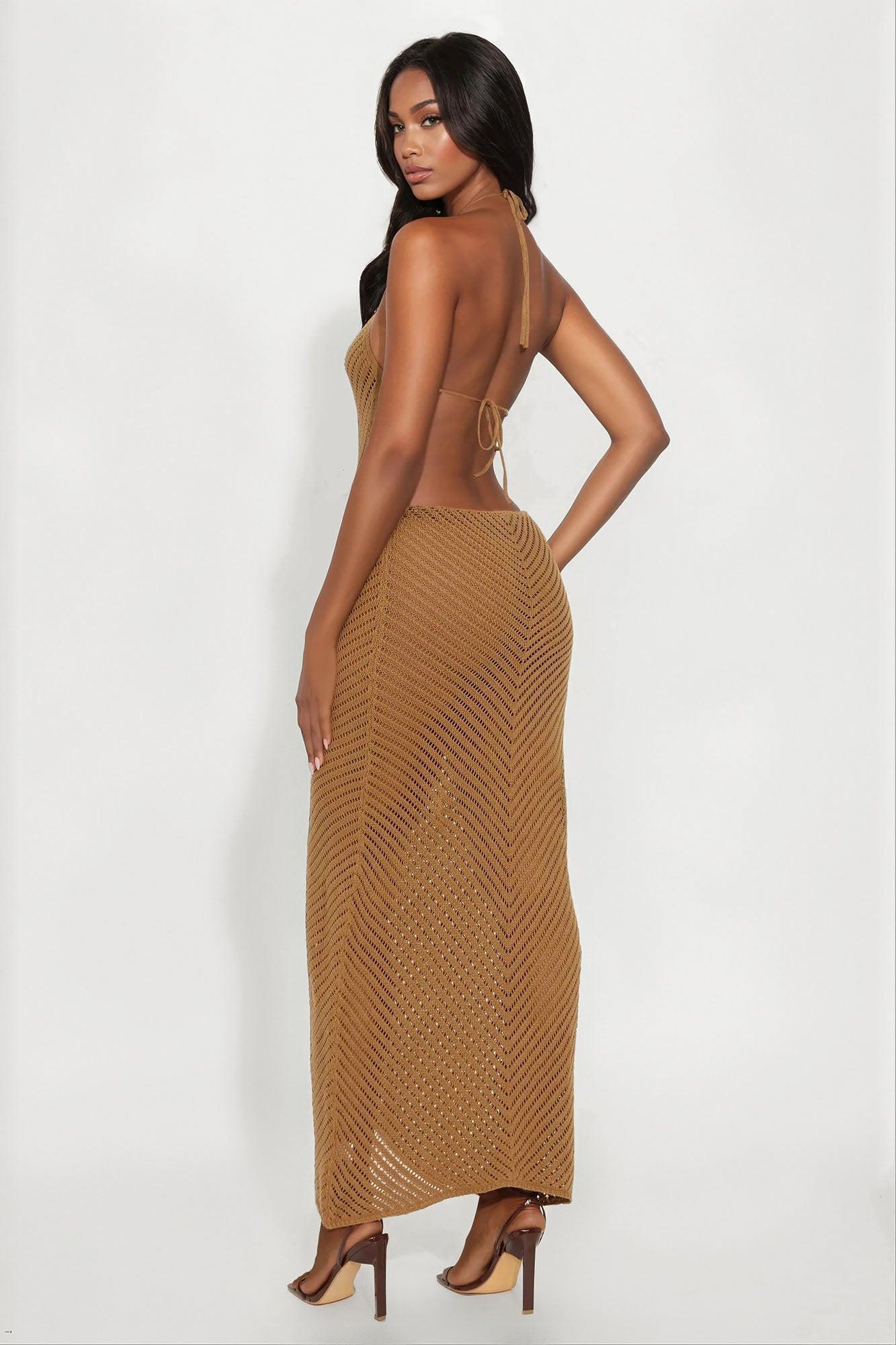 Nicki Crochet Backless Maxi Dress - Tan Product Image