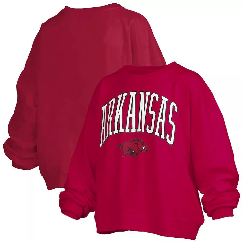 Women's Pressbox Cardinal Arkansas Razorbacks Janise Arch Over Logo Waist Length Oversized Pullover Sweatshirt, Size: Large, Red Product Image