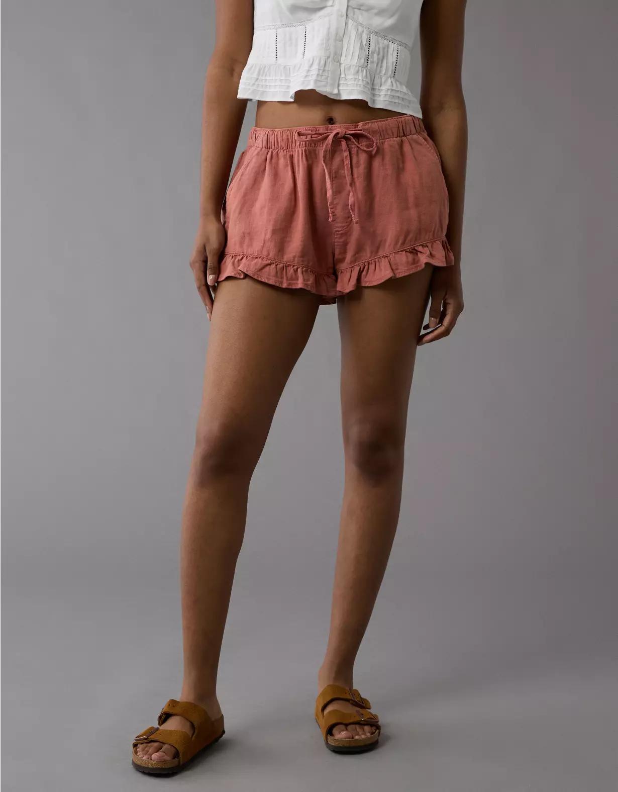 AE Stretch Linen-Blend Ruffle Short Product Image