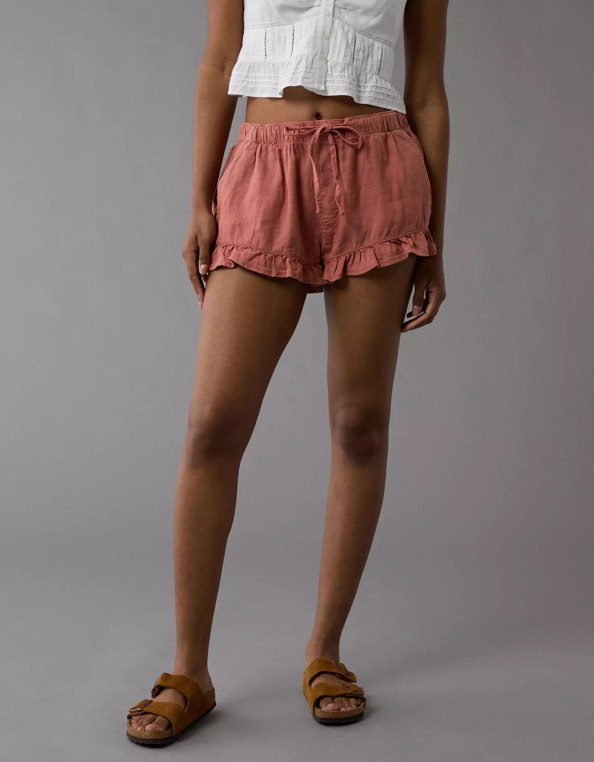 AE Stretch Linen-Blend Ruffle Short Product Image