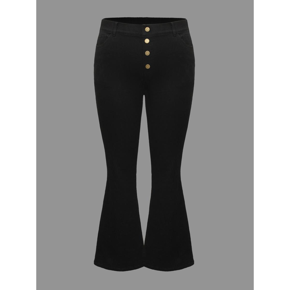 Plus Size Black Wash Buckle Detail Bootcut Jeans Women Denimblack Elegant Button Medium stretch Slanted pocket Jeans BloomChic 14/1X Product Image