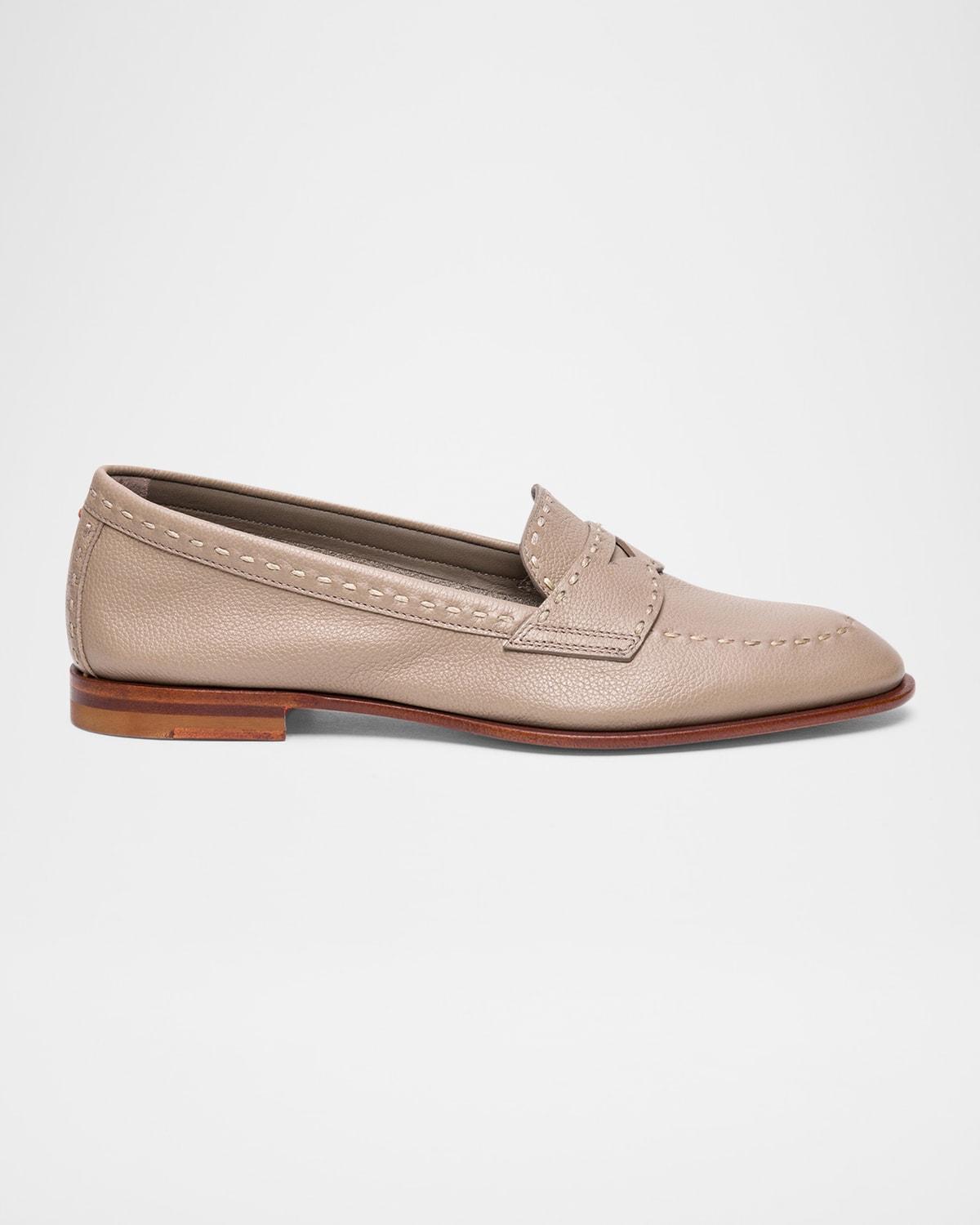 SANTONI Marlene Leather Penny Loafers In Beige Product Image