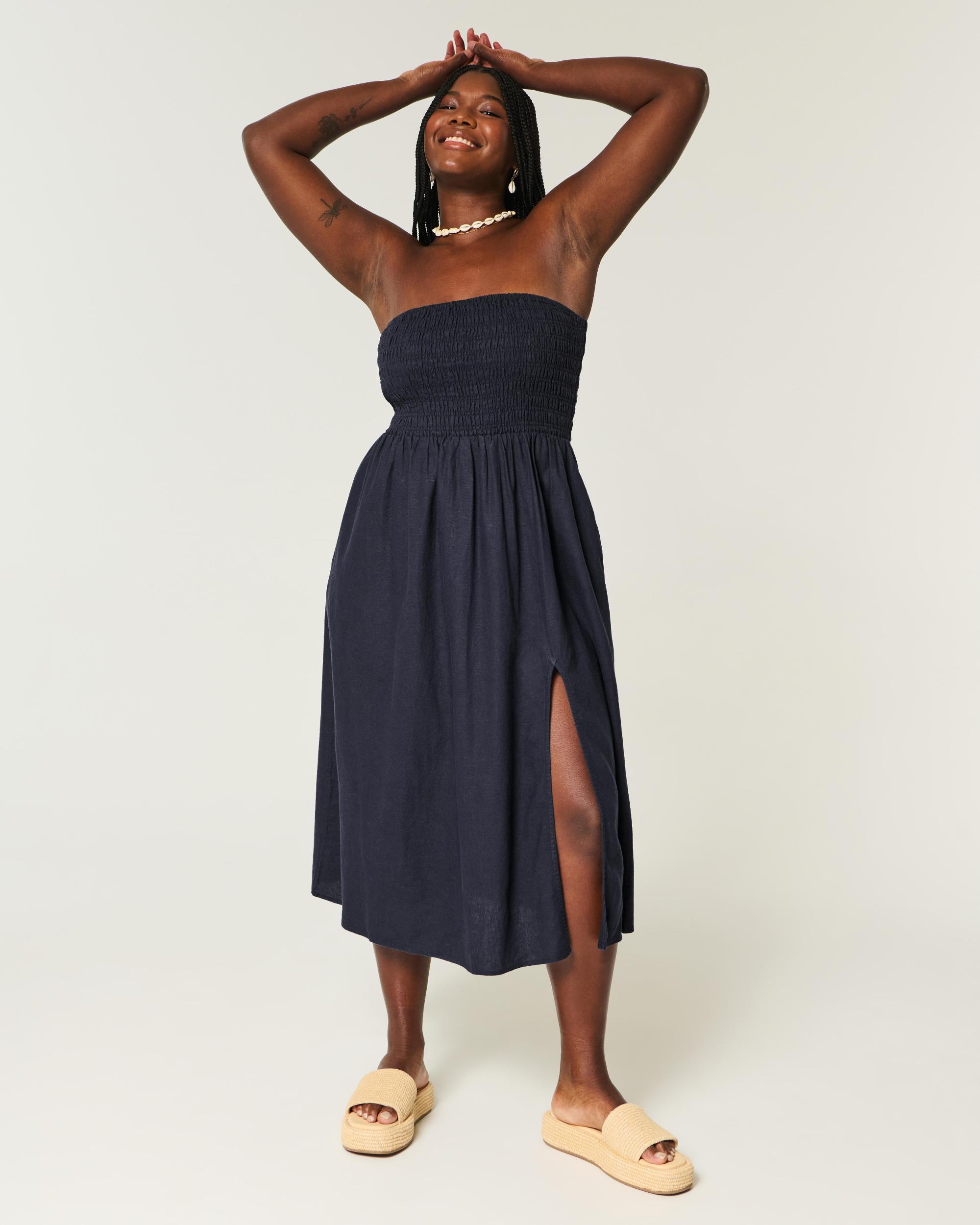 Strapless Linen-Blend Midi Dress Product Image