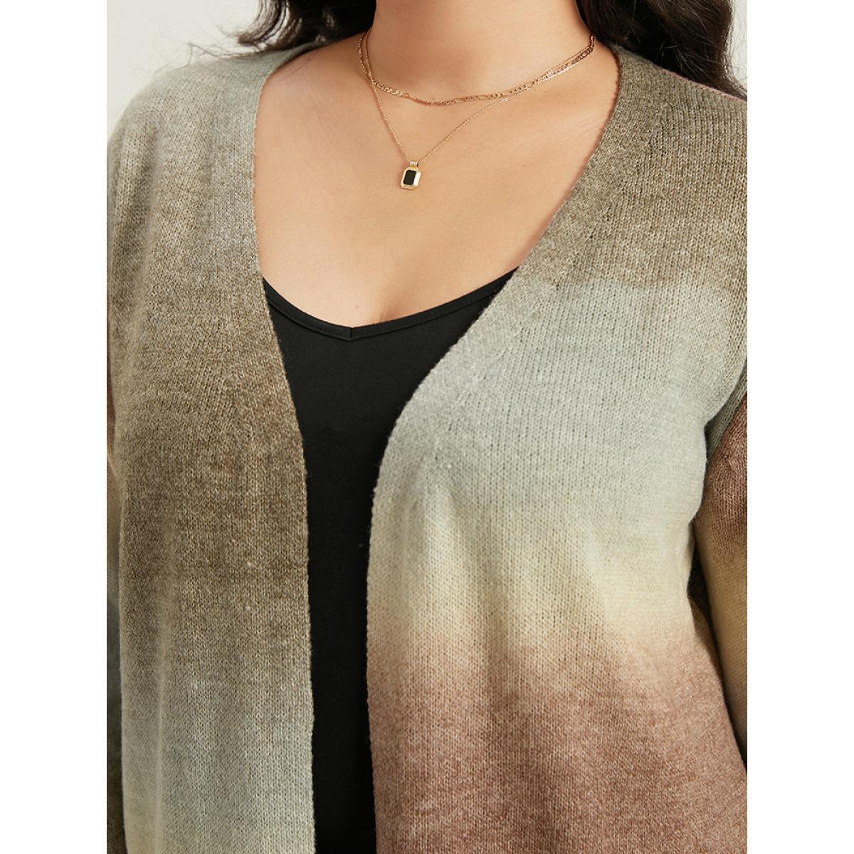 Plus Size Ombre Fringe Trim Open Front Cardigan Multicolor Women Casual Loose Long Sleeve Dailywear Cardigans BloomChic 12/L Product Image