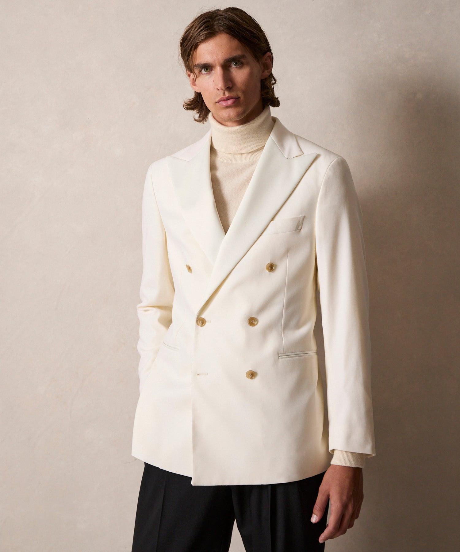 Relaxed Italian Wool Double-Breasted Tuxedo in Ivory Product Image