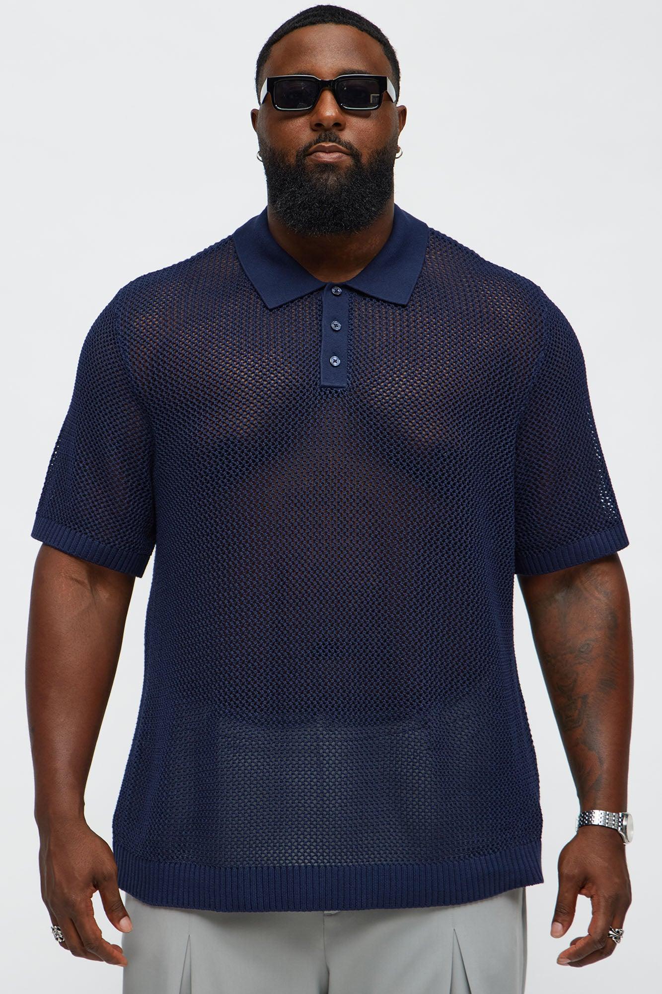 Vacation Me Please Open Knit Polo - Navy Product Image
