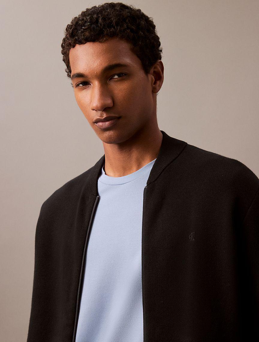 Smooth Cotton Sweater Bomber Jacket Product Image