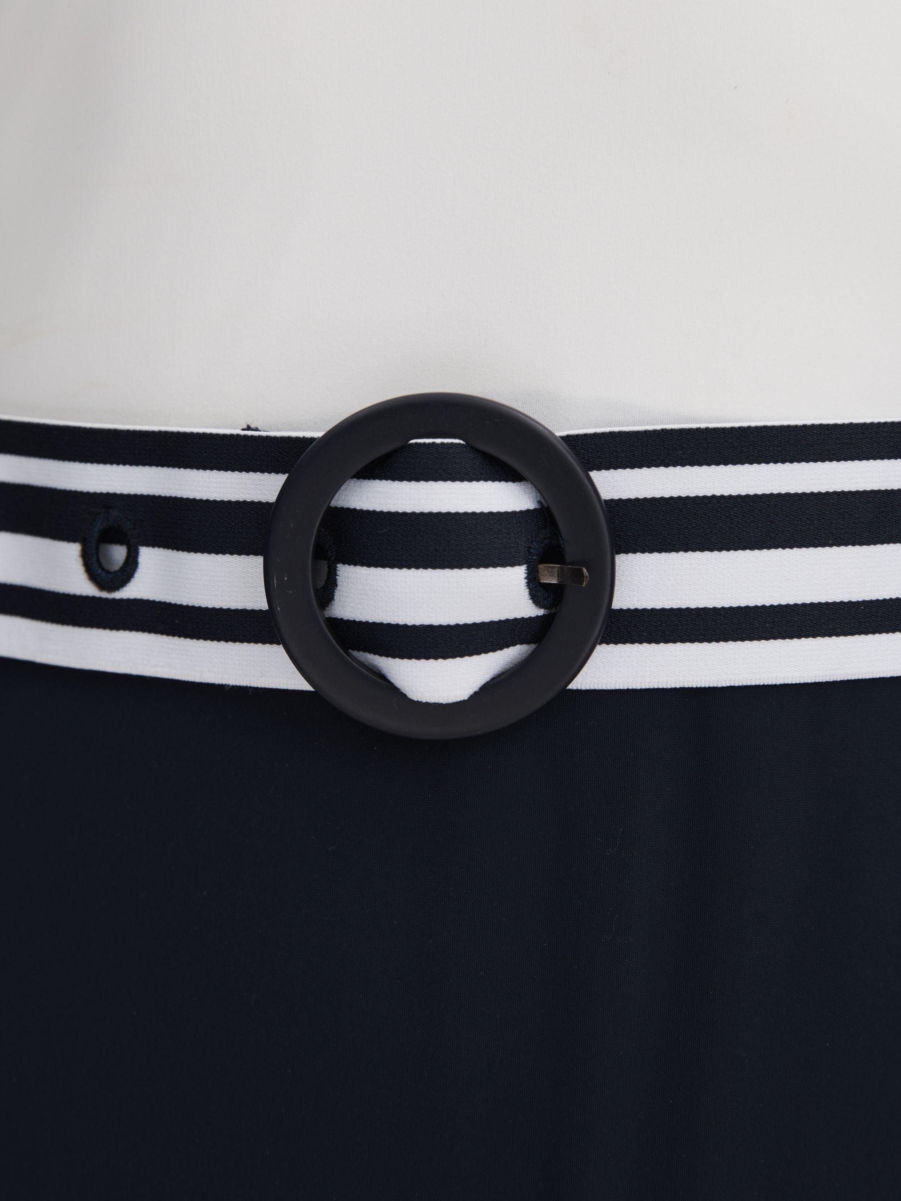 Colourblock Belted Swimsuit in White/Navy Product Image