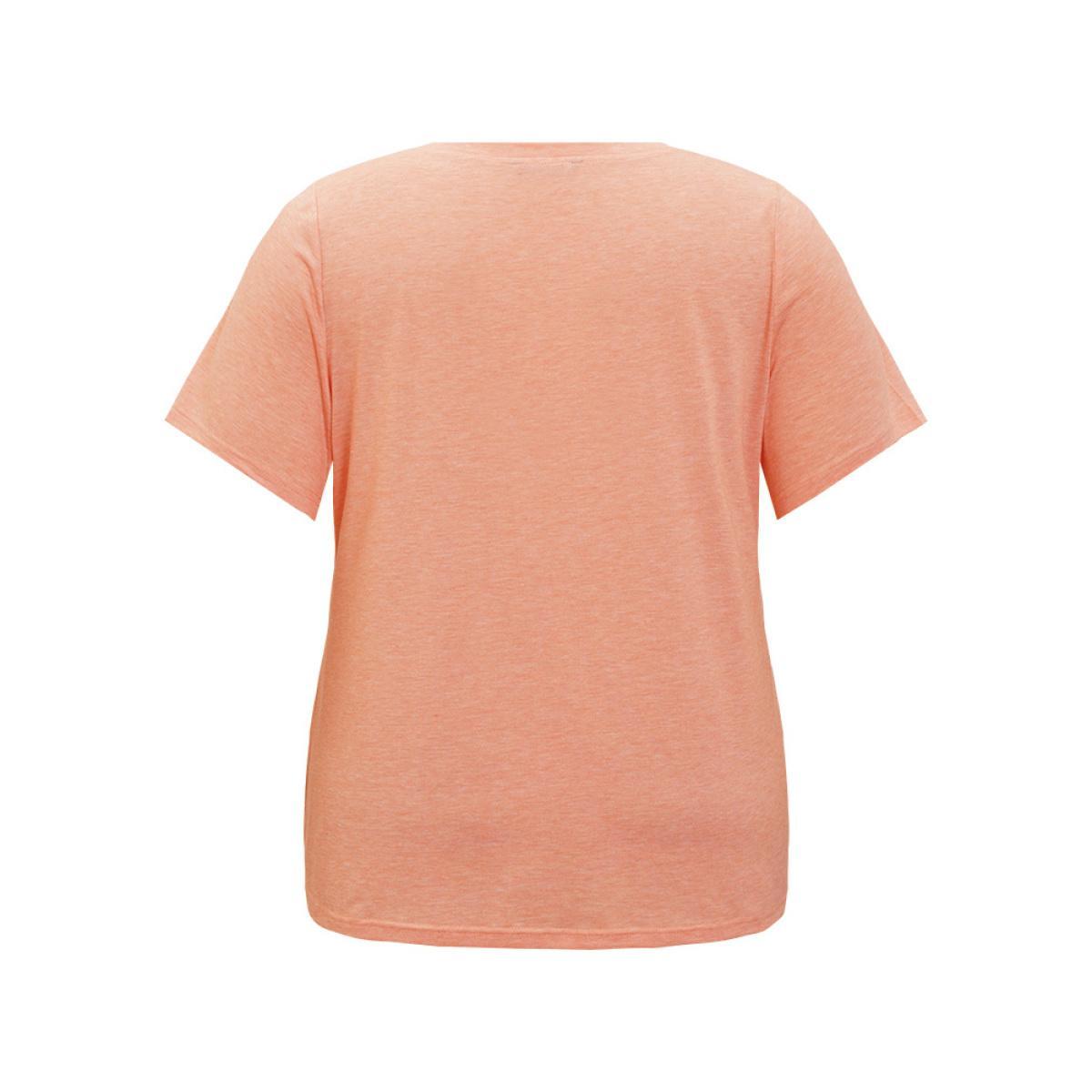 Plus Size Car & Letter Print V Neck Drop Shoulder T-shirt Coral Women Casual Tropical Dailywear T-shirts BloomChic 18-20/2X Product Image