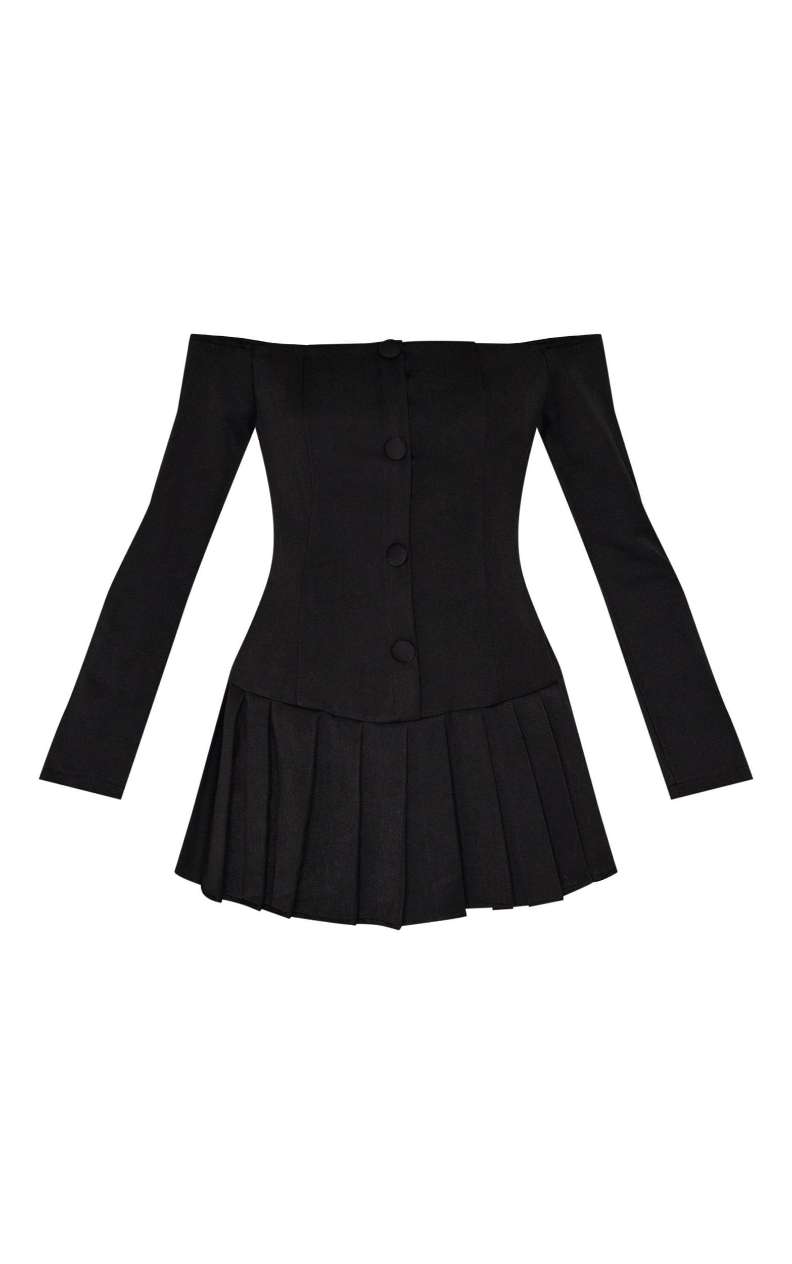 Black Woven Pleated Hem Skort Bardot Romper Product Image