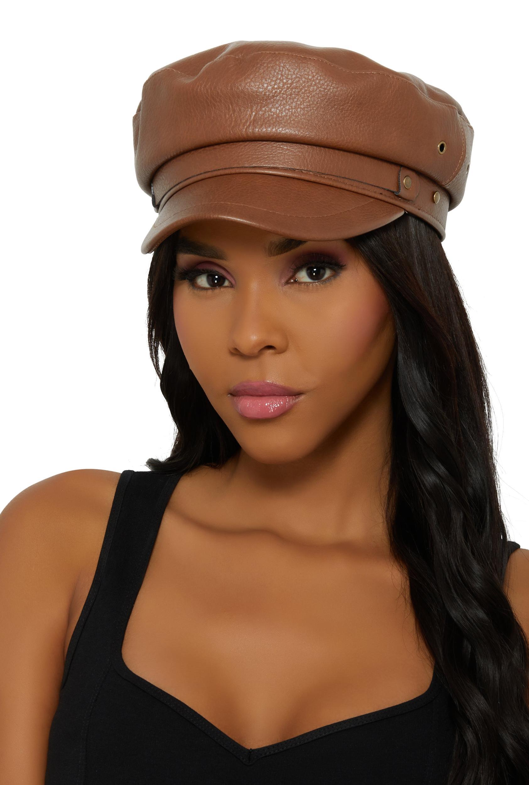Faux Leather Cabbie Hat Female Product Image