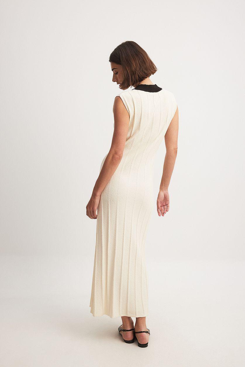 Ribbed Knitted V-neck Midi Dress Product Image