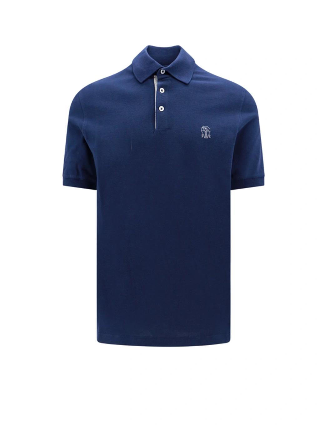 BRUNELLO CUCINELLI Logo Blue Polo Shirt In Prussian Blue,grey Product Image