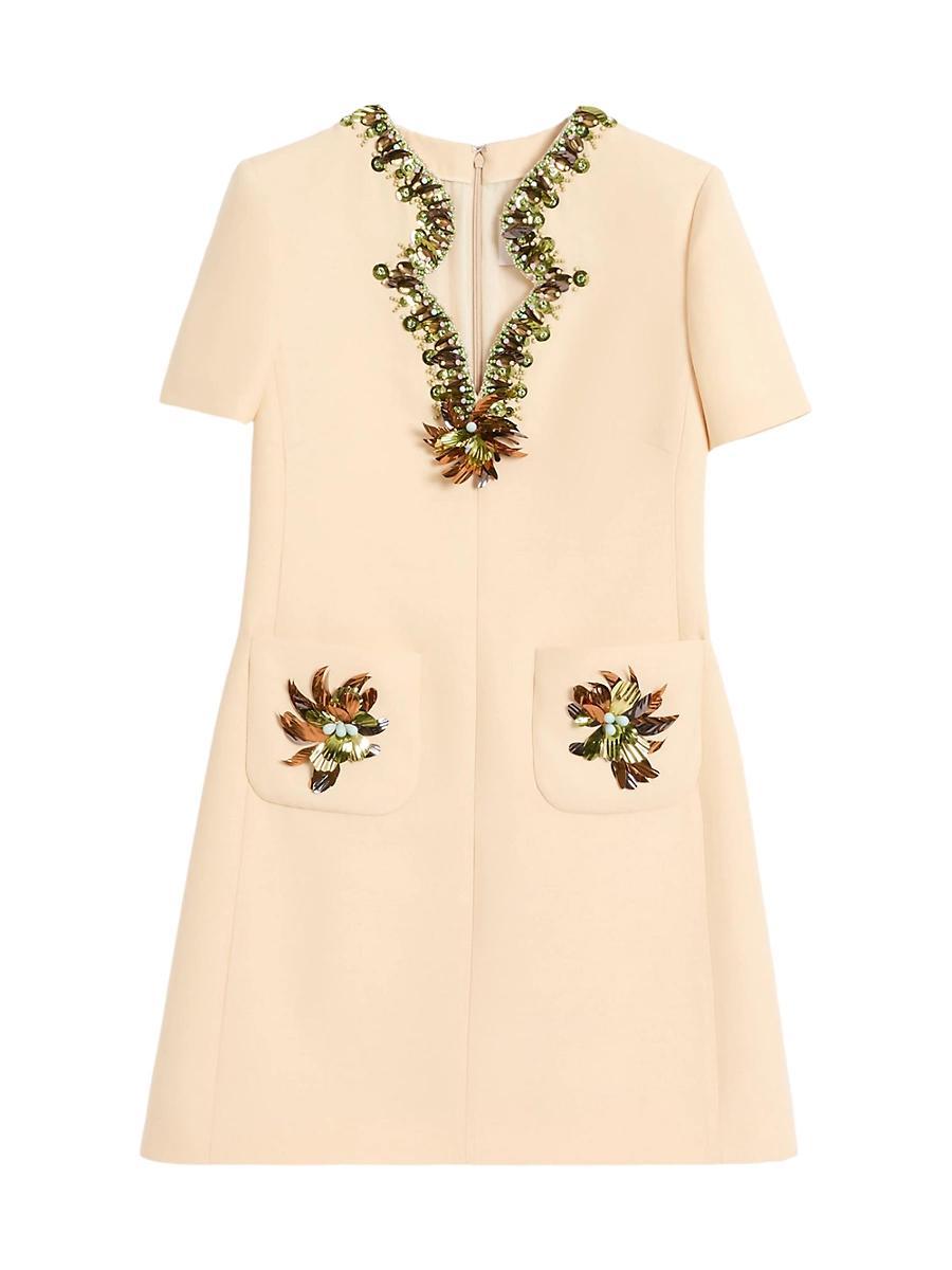Womens Embroidered Crepe Couture Short Dress Product Image