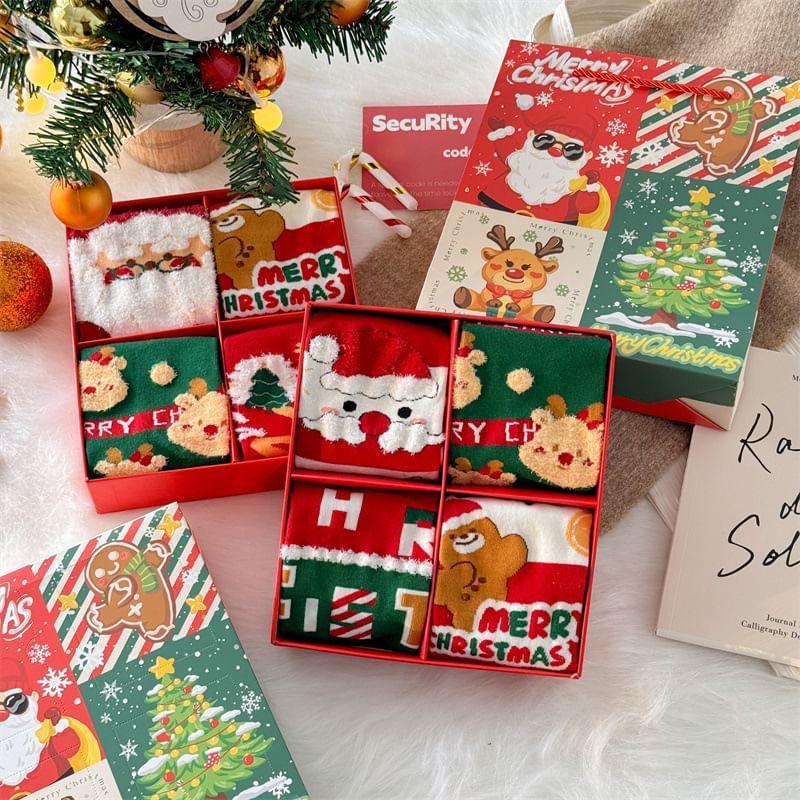 Set of 4 Pairs: Christmas Cartoon Print Socks Product Image
