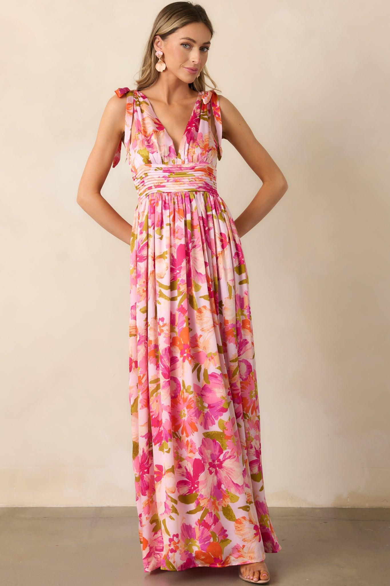 Somewhere Beautiful Pink Multi Floral Maxi Dress Product Image