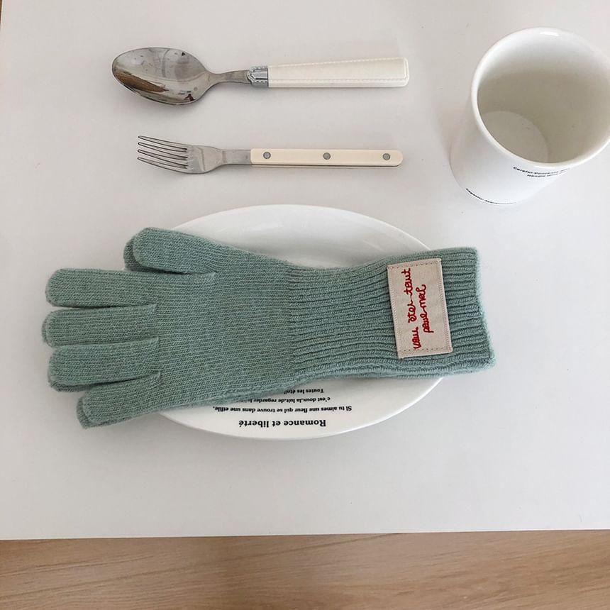 Lettering Applique Touchscreen Knit Gloves Product Image