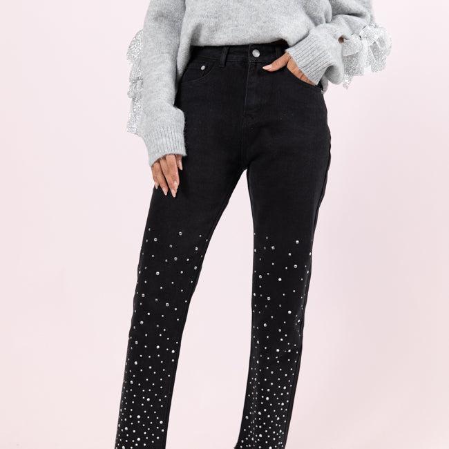 LaDonna Black Rhinestone Detail Jeans FINAL SALE Product Image