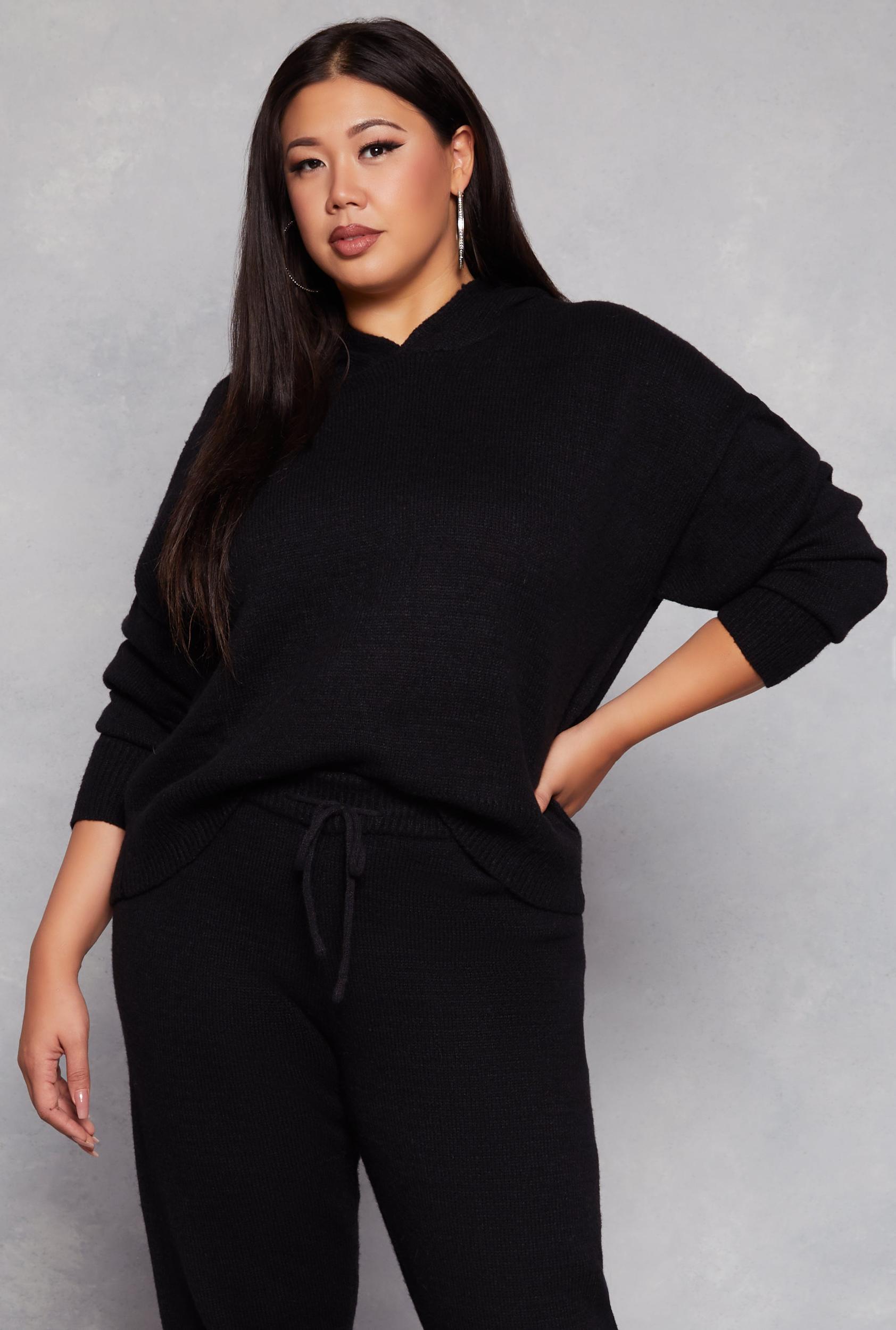 Womens Plus Size Brushed Knit Pullover Hoodie Product Image