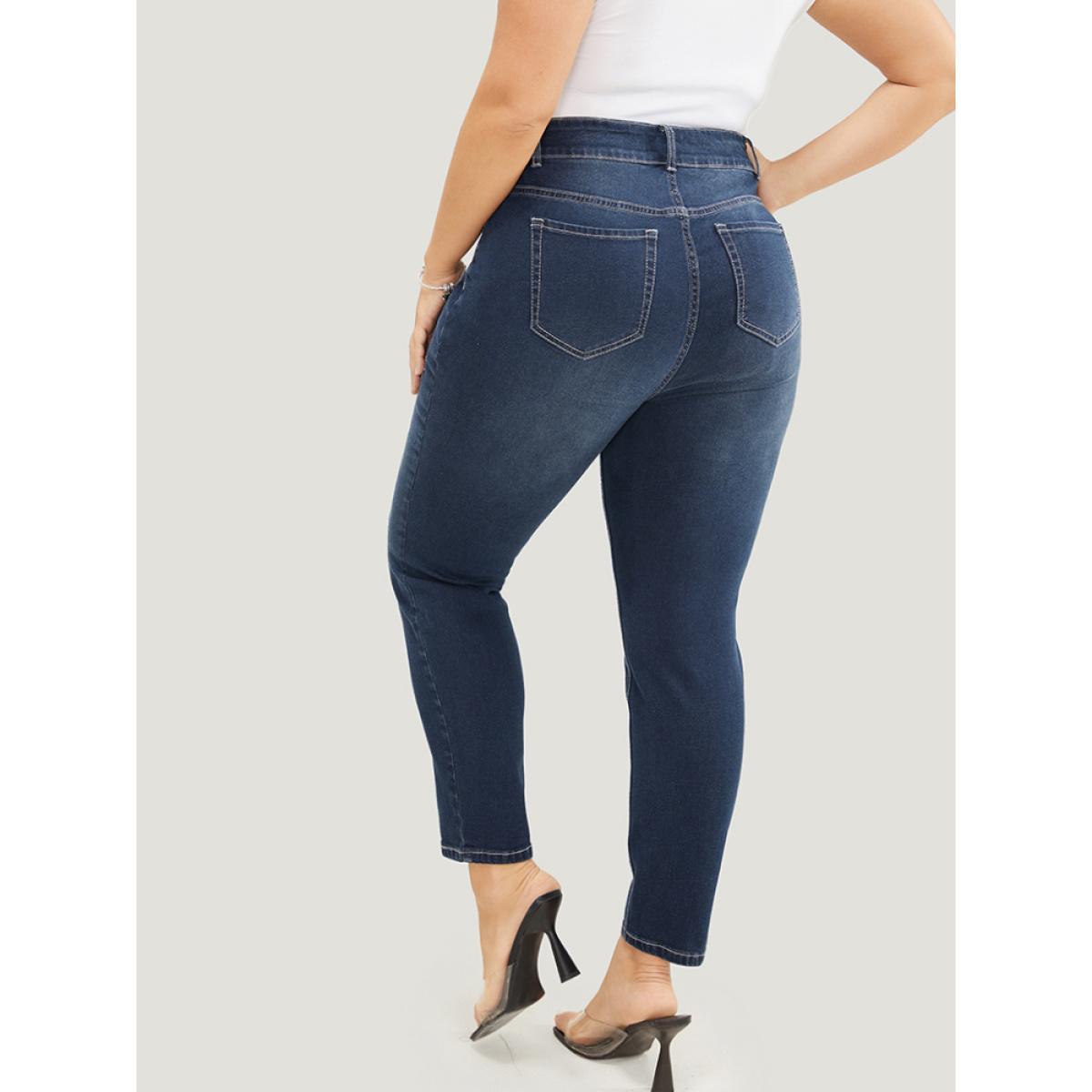 Plus Size Skinny Very Stretchy High Rise Dark Wash Ankle Jeans Women DarkBlue Casual Plain High stretch Pocket Jeans BloomChic 30/6X Product Image