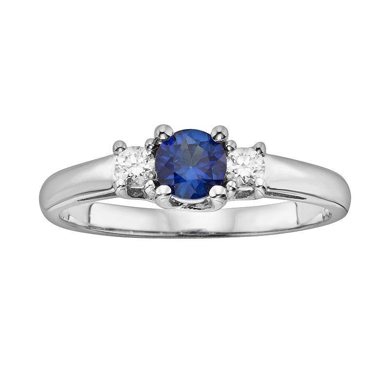 The Regal Collection 14k White Gold Genuine Sapphire & 1/6-ct. T.W. IGL Certified Diamond 3-Stone Ring, Womens Blue Product Image