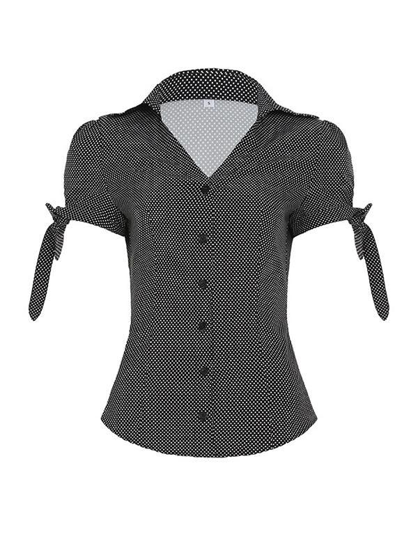 Vintage Style Bow Tie Lapel Short Sleeves Shirts Product Image
